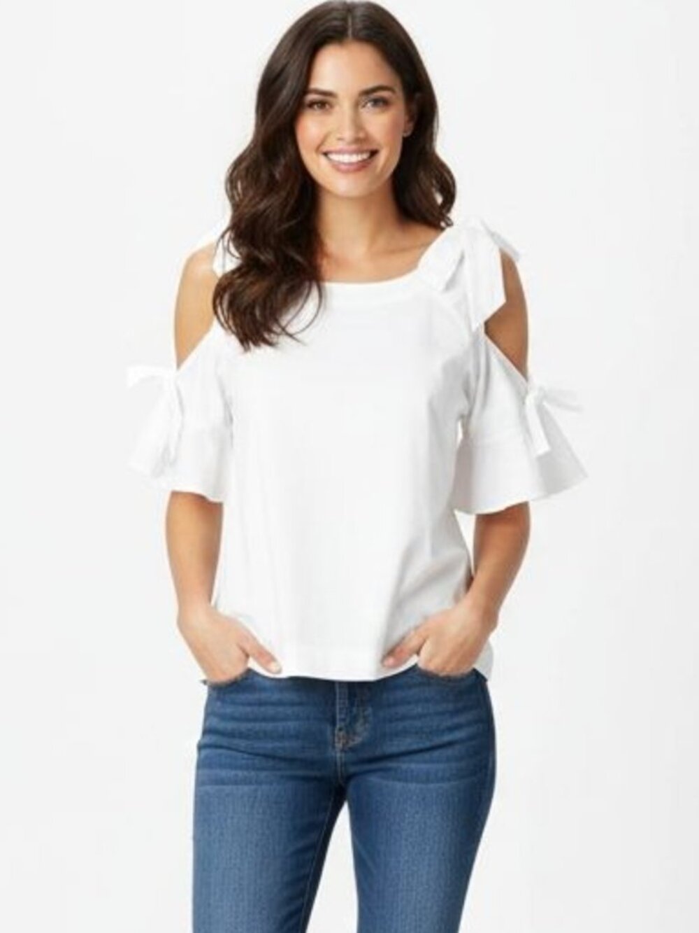 Banana Republic White Supima Cotton Cold Shoulder Ruffle Top M